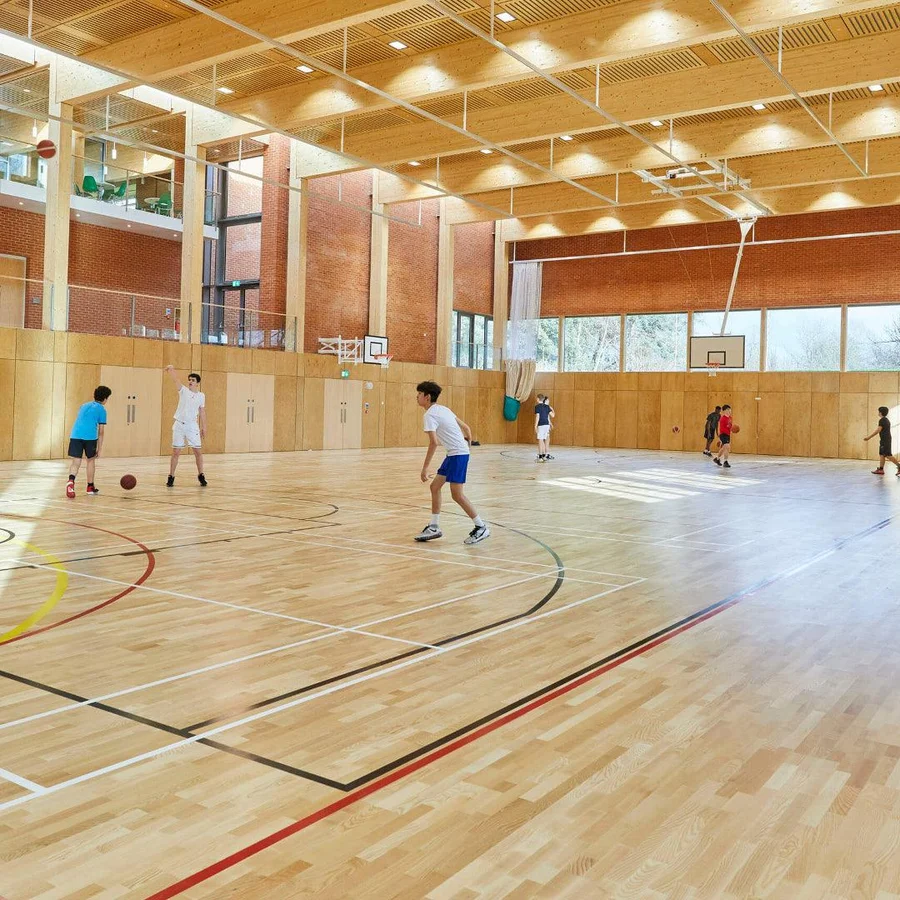 Boflex Stadium engineered timber sports floor in a school gymnasium